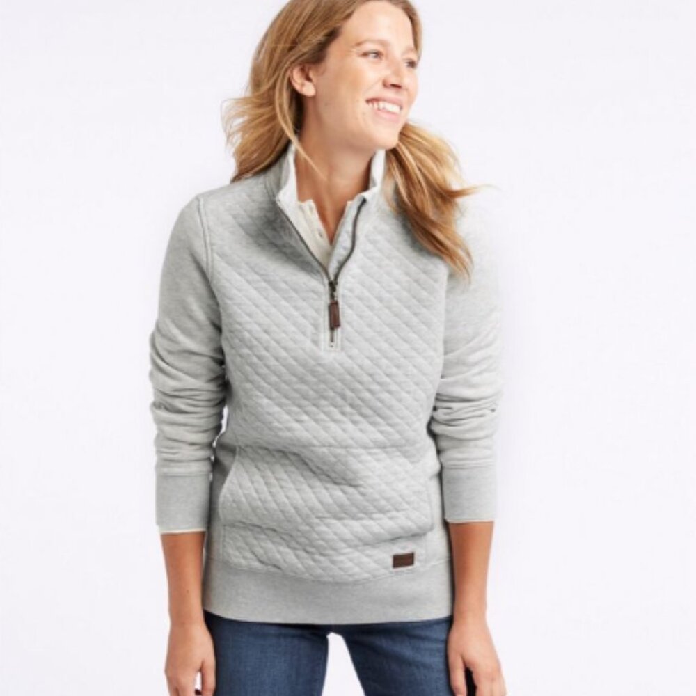 NWOT L.L. Bean Gray Women's Quilted Quarter Zip Pullover Sweater